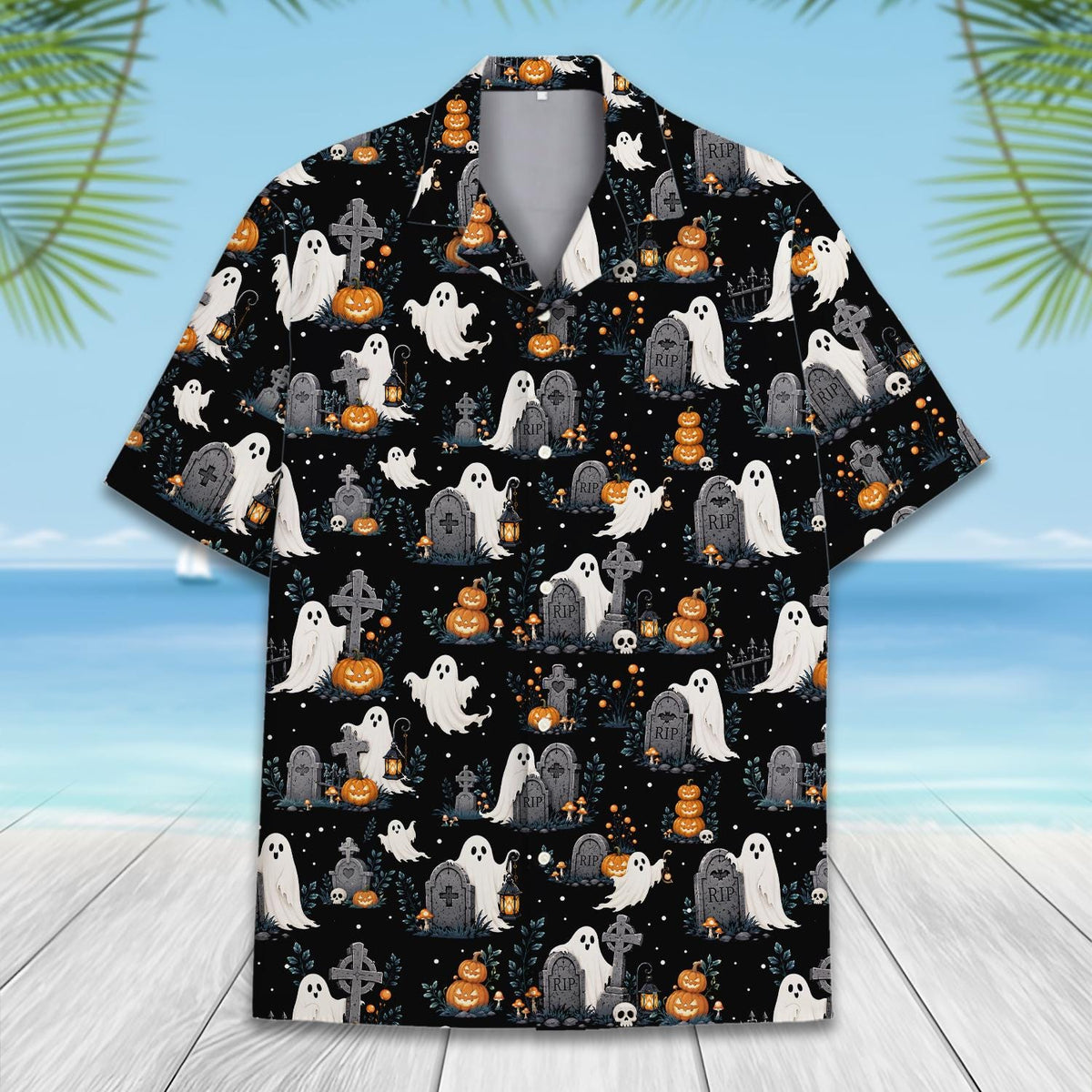 Halloween Ghost Graveyard Pumpkin Spooky Party 1 – Hawaiian Shirt