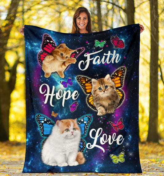 Cats Faith Hope Love Flannel Blanket For Cozy Bedroom And Sofa Decor