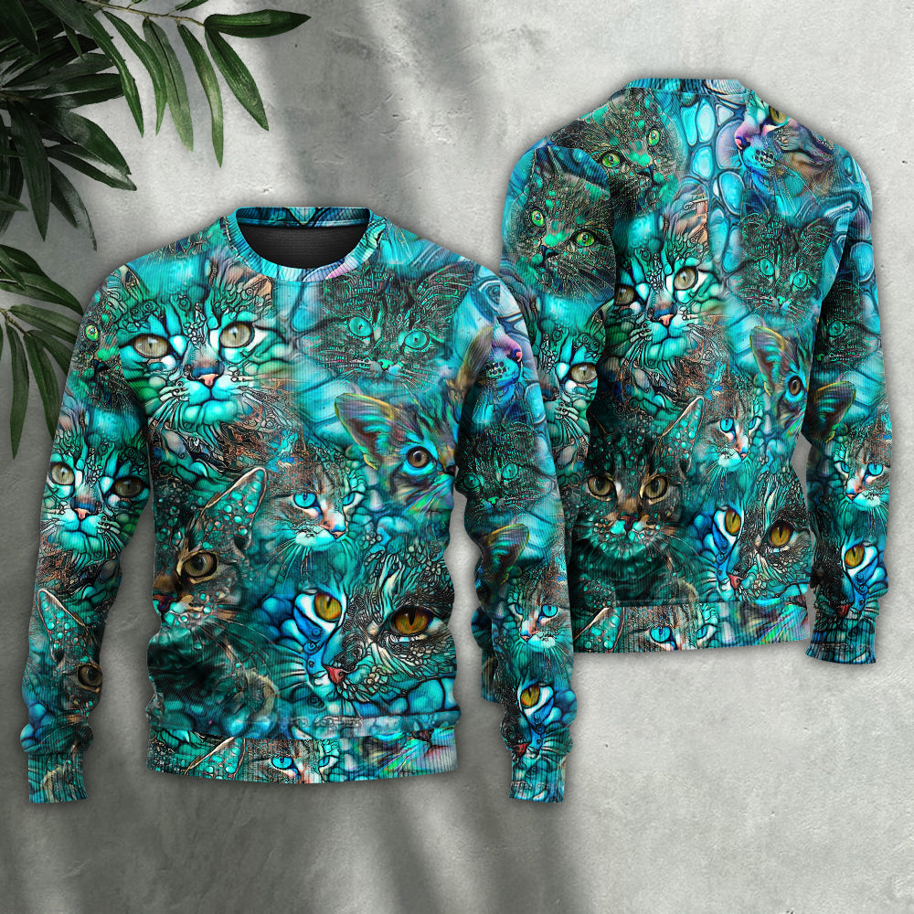 Blue Colorful Cat Art Lover – Sweater - Ugly Christmas Sweater