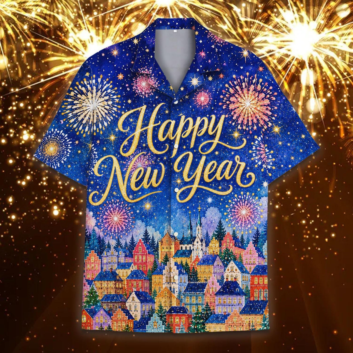 Happy New Year Fireworks City Night Celebration – Hawaiian Shirt