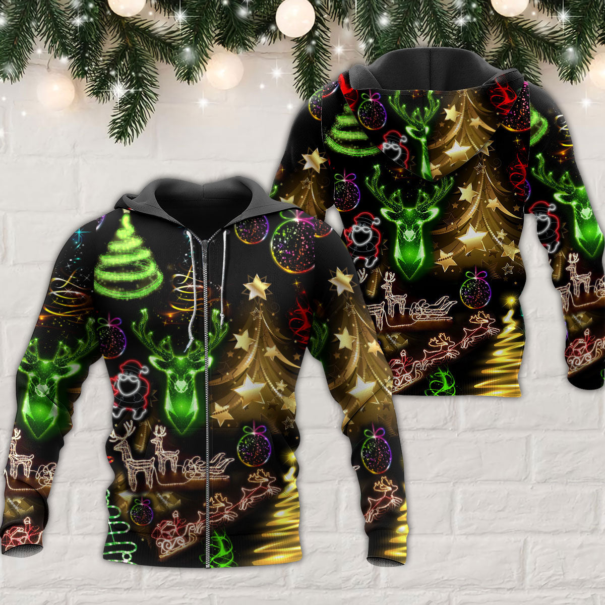 Christmas Neon Tree Snowman Art - 3D Hoodie