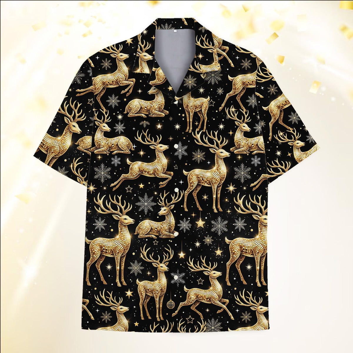 Golden Reindeer Snowflake Elegant Christmas Holiday – Hawaiian Shirt