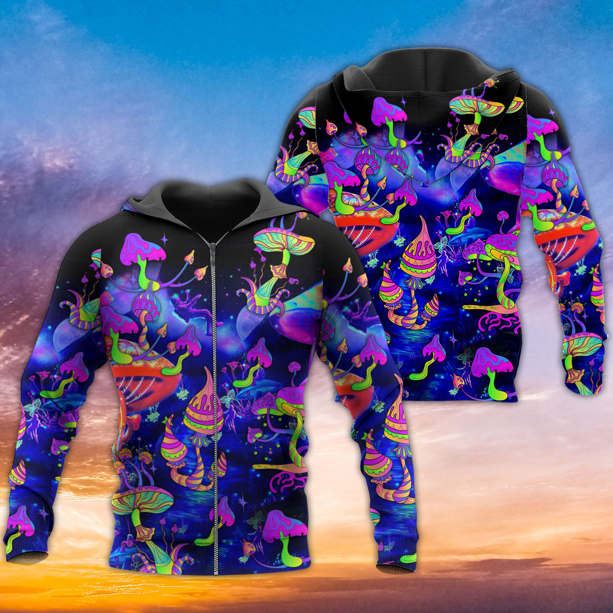 Neon Mushroom Galaxy Art - 3D Hoodie