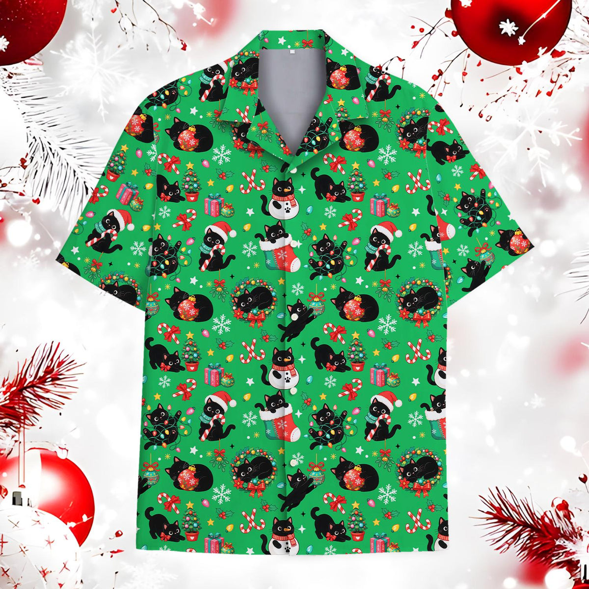 Black Cat Christmas Tree Snowman Holiday 1 – Hawaiian Shirt