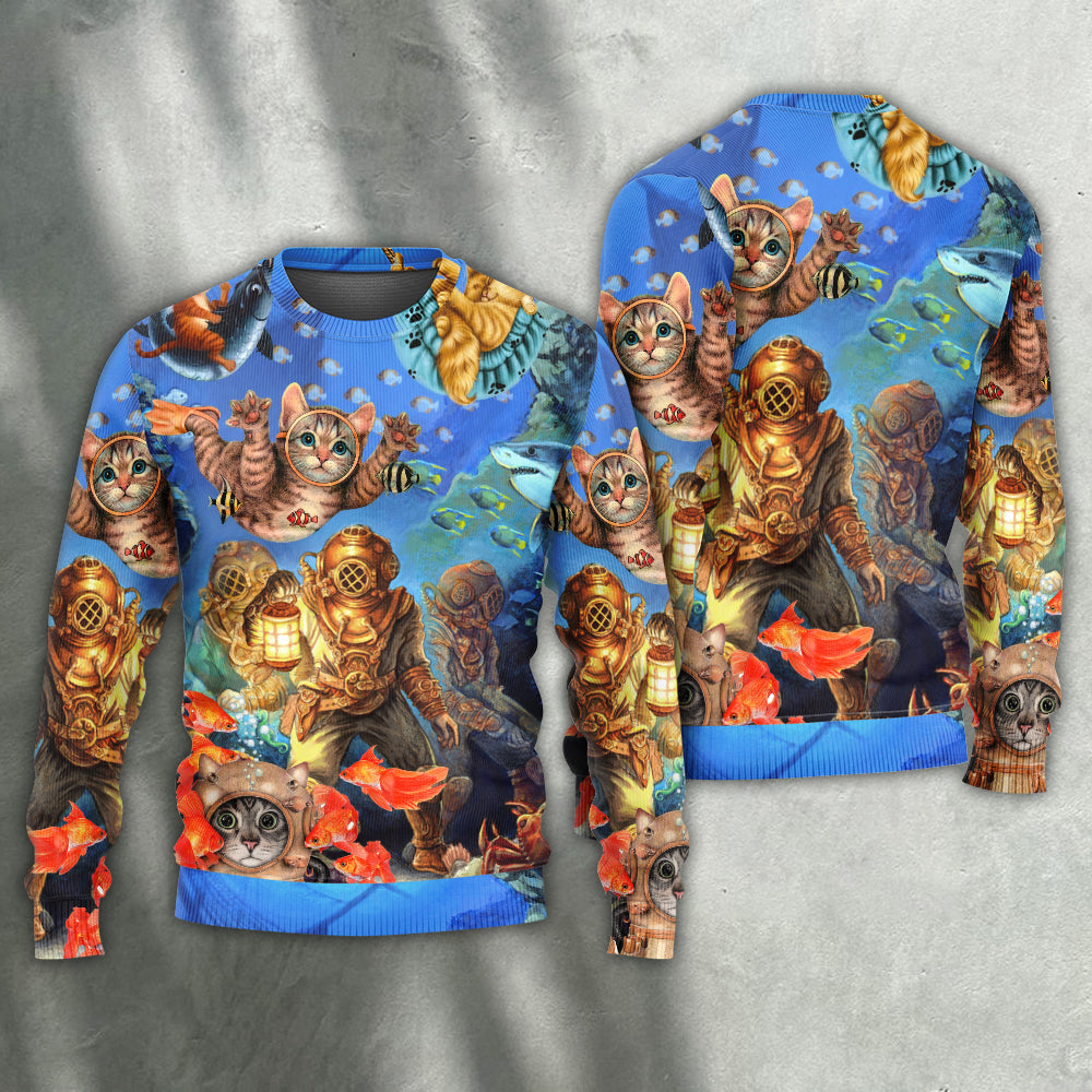 Diving Cat Under The Sea Art – Sweater - Ugly Christmas Sweater
