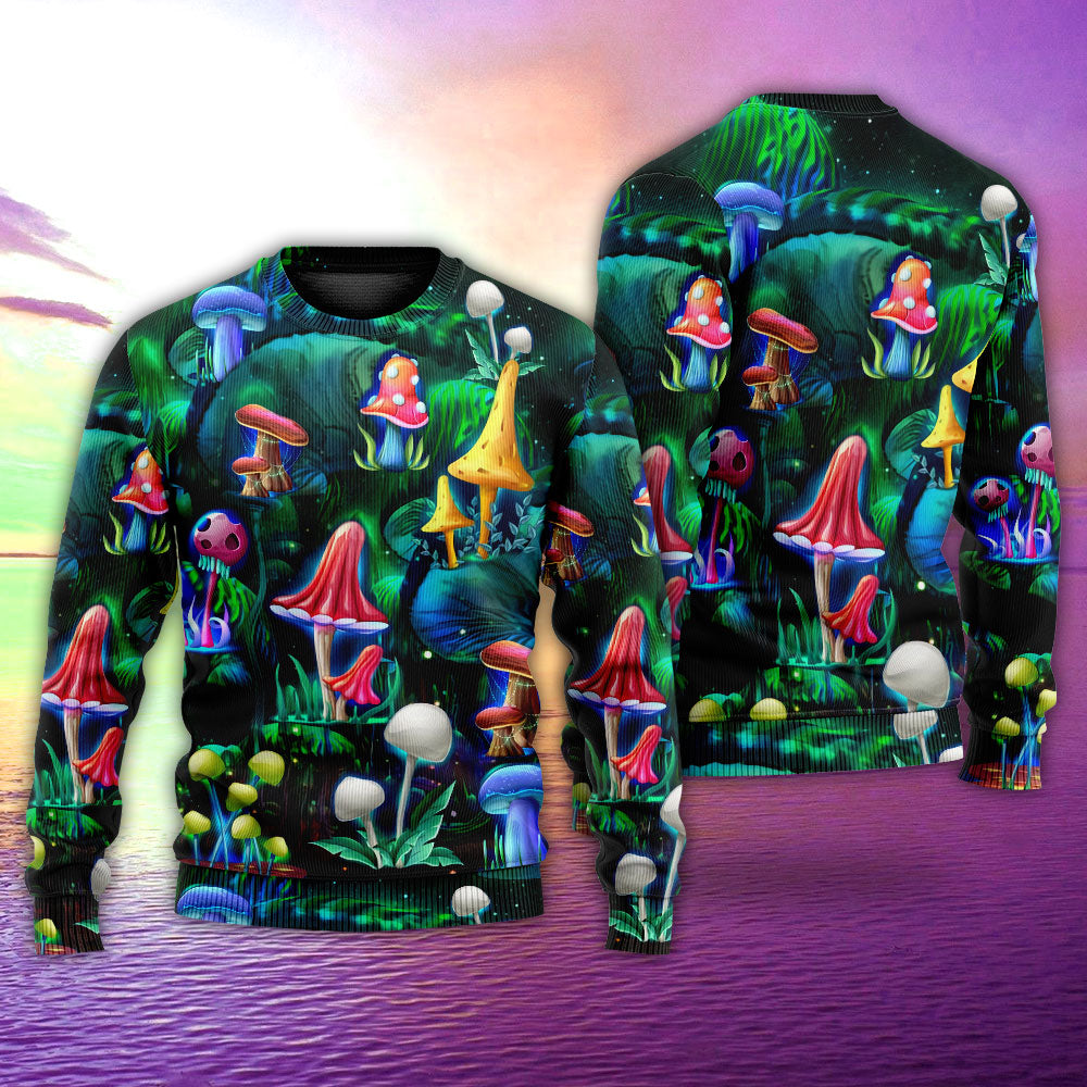 Hippie Mushroom Galaxy Neon Art – Sweater - Ugly Christmas Sweater