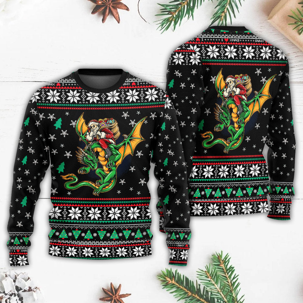Christmas Santa With Fantasy Dragon – Sweater - Ugly Christmas Sweater