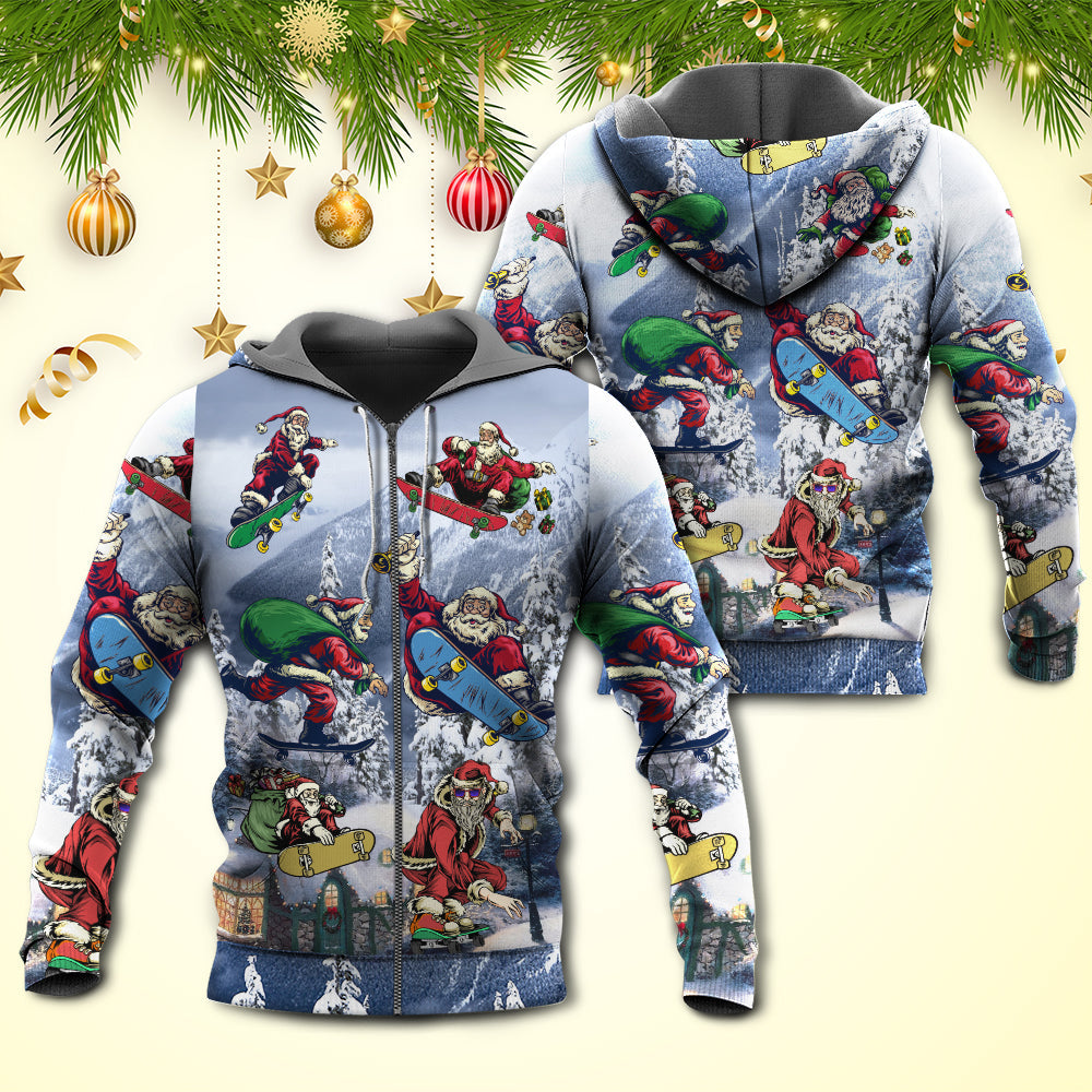 Santa Skateboard Snow Mountain - 3D Hoodie