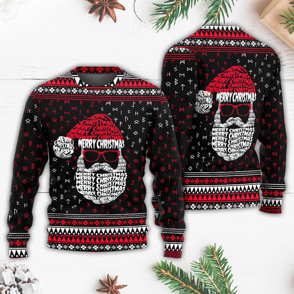 Christmas Santa Retro Viking Pattern – Sweater - Ugly Christmas Sweater