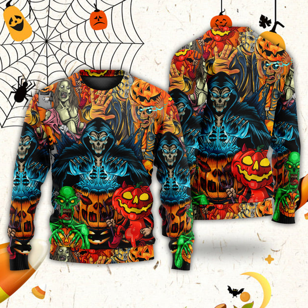 Halloween Skull Pumpkin Dark Art Style – Sweater - Ugly Christmas Sweater