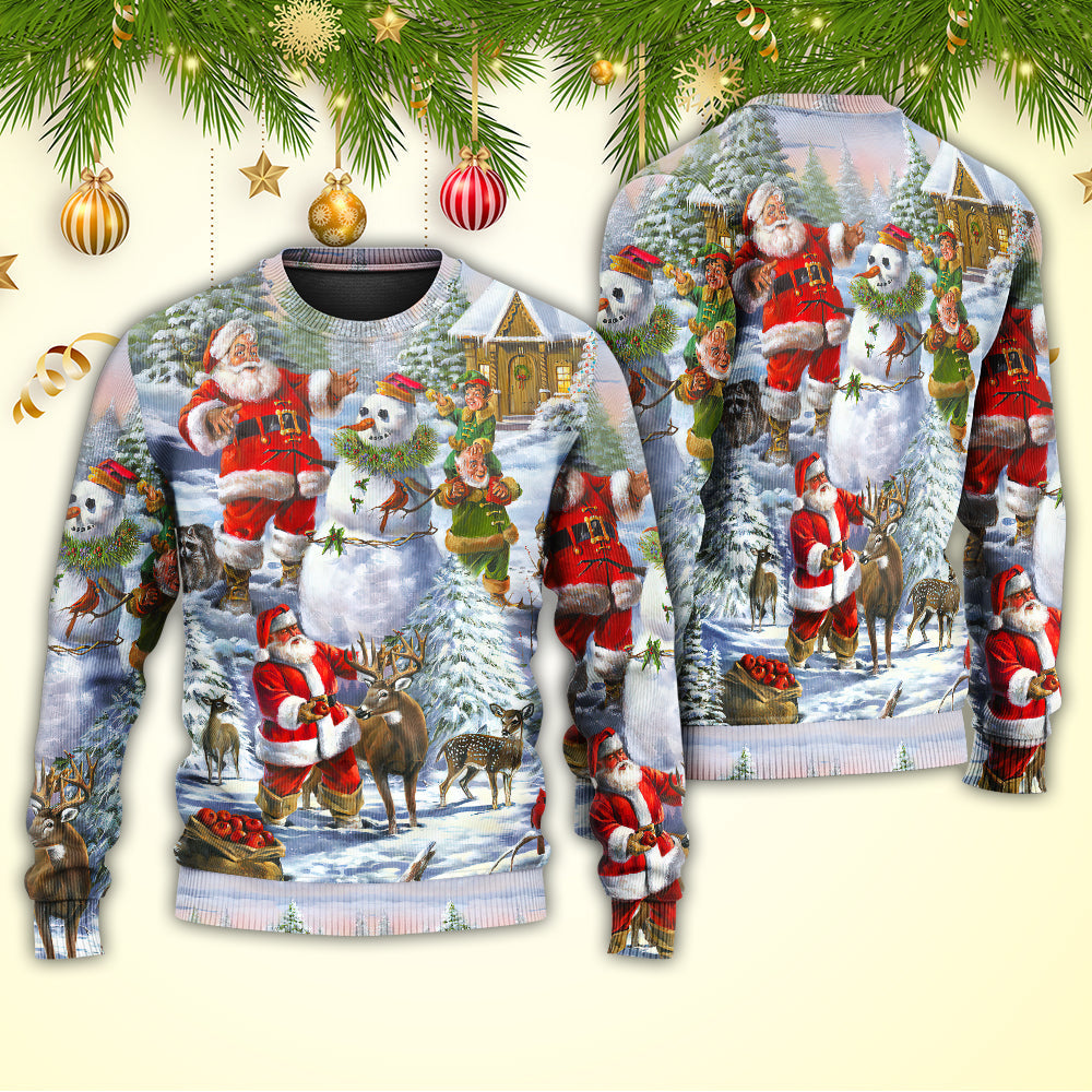 Christmas Santa Snowman Elf Happy Art – Sweater - Ugly Christmas Sweater