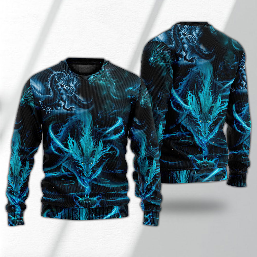 Blue Dragon Lightning Witch Fantasy Art – Sweater - Ugly Christmas Sweater