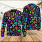 Neon Colorful Mushroom With Leaf Art – Sweater - Ugly Christmas Sweater
