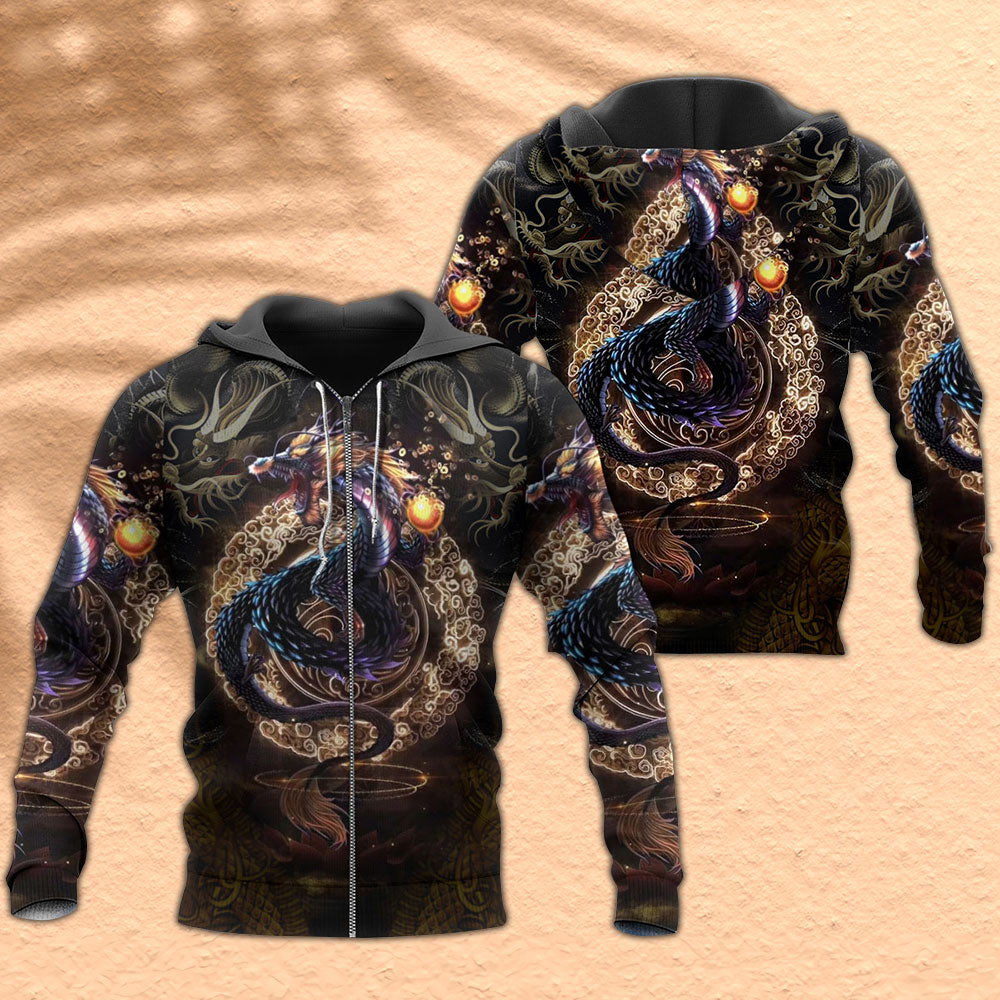 Golden Japanese Dragon - 3D Hoodie