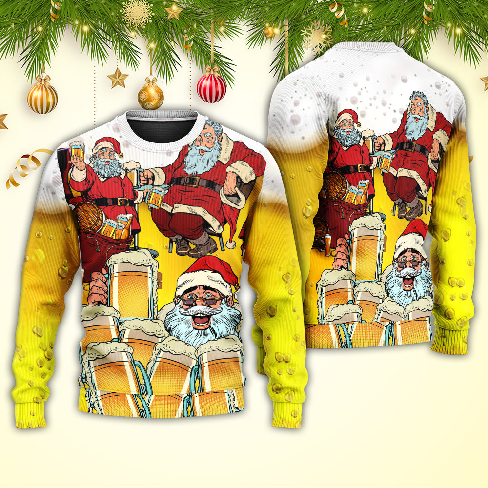 Christmas Santa Loves Holiday Drinks – Sweater - Ugly Christmas Sweater