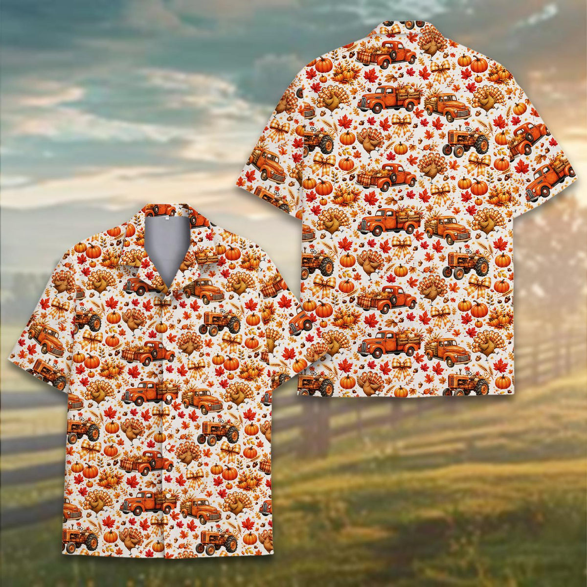 Fall Farm Turkey Vintage Truck Tractor Pumpkin – Hawaiian Shirt