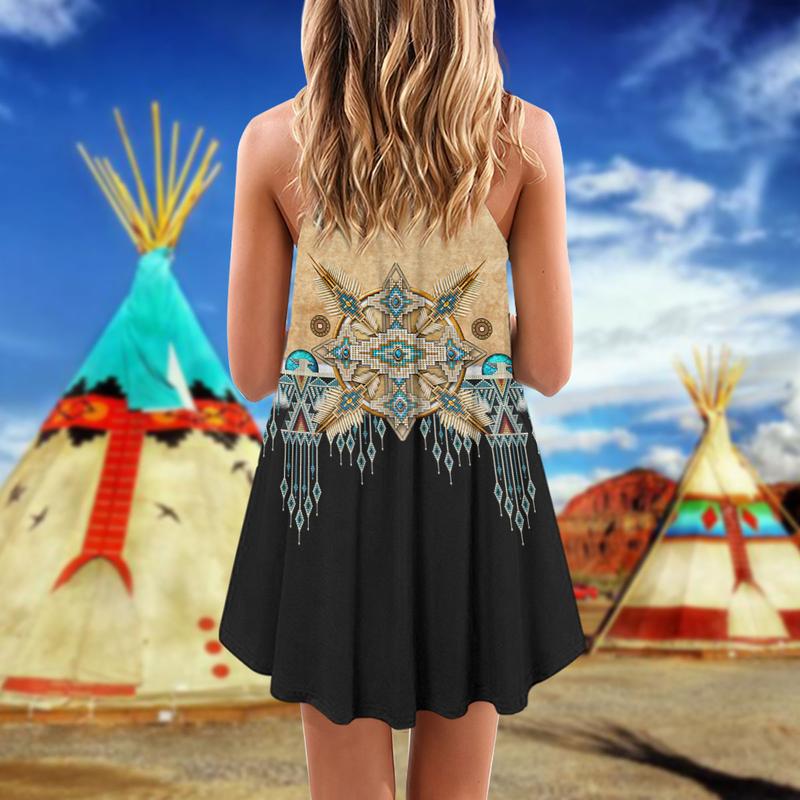 Native Dreamcatcher Peaceful Vibes – Women's Summer Sleeveless V-Neck Camisole Dress
