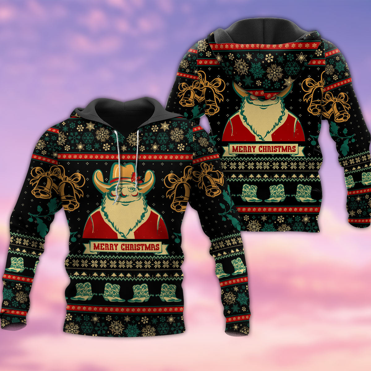 Santa Cowboy Giving Gifts - 3D Hoodie