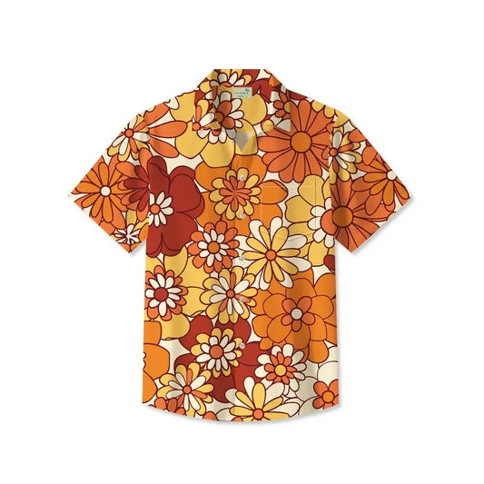 Hawaiian Shirt / Adults / S 70s Retro Hippie Musical Floral Hawaiian Shirt
