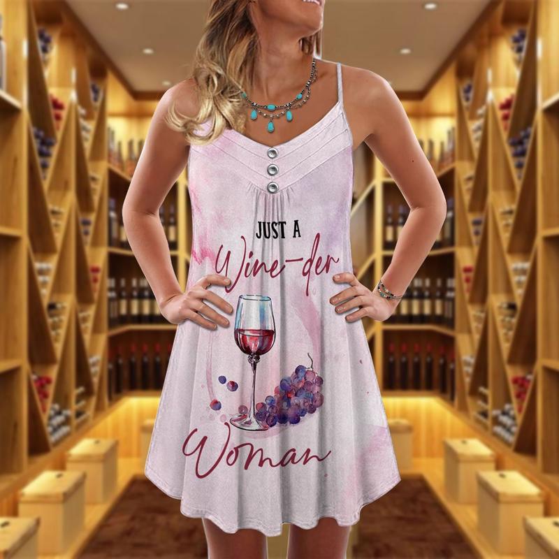 Wine And Summer Vibes Limited 7 – Women's Summer Sleeveless V-Neck Camisole Dress