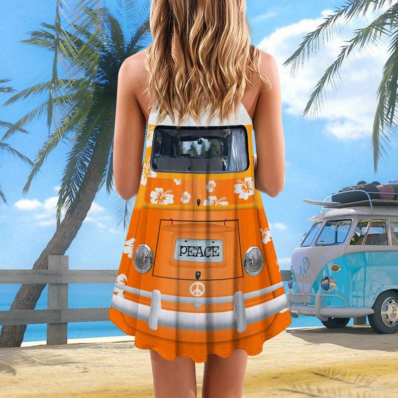 Hippie Van Retro Style Limited 7 – Women's Summer Sleeveless V-Neck Camisole Dress