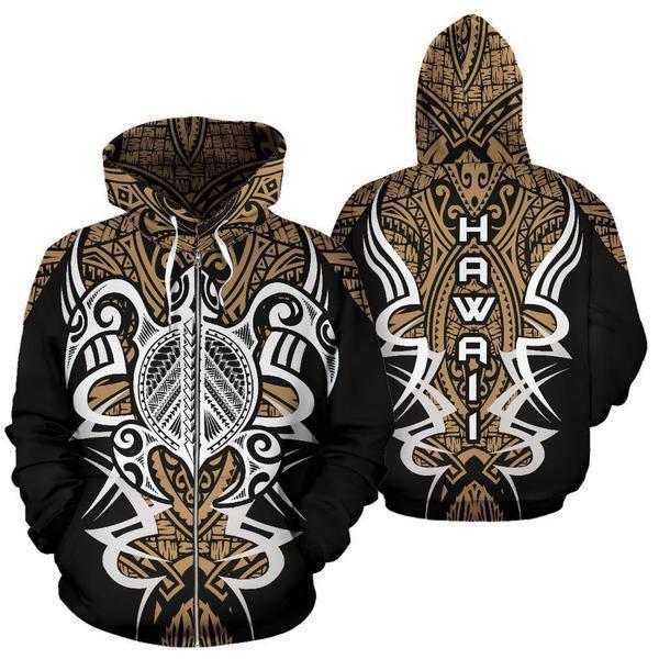 Hawaii Turtle Tribal Gold Armor Art - 3D Hoodie