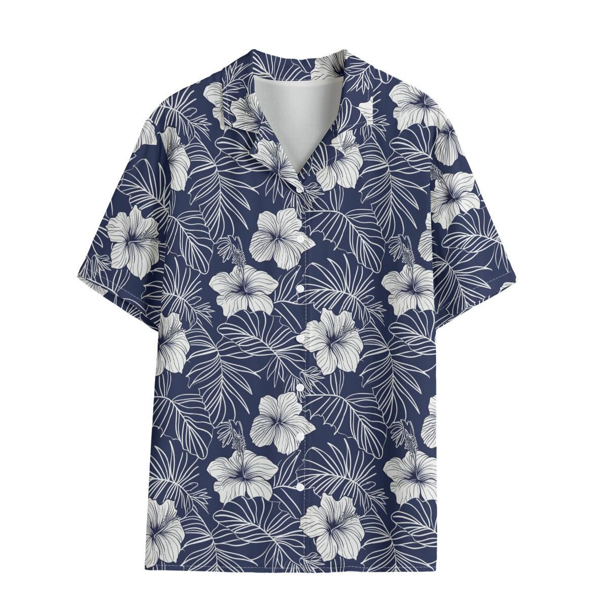Navy White Hibiscus Tropical Family Matching Outfits – Hawaiian Shirt