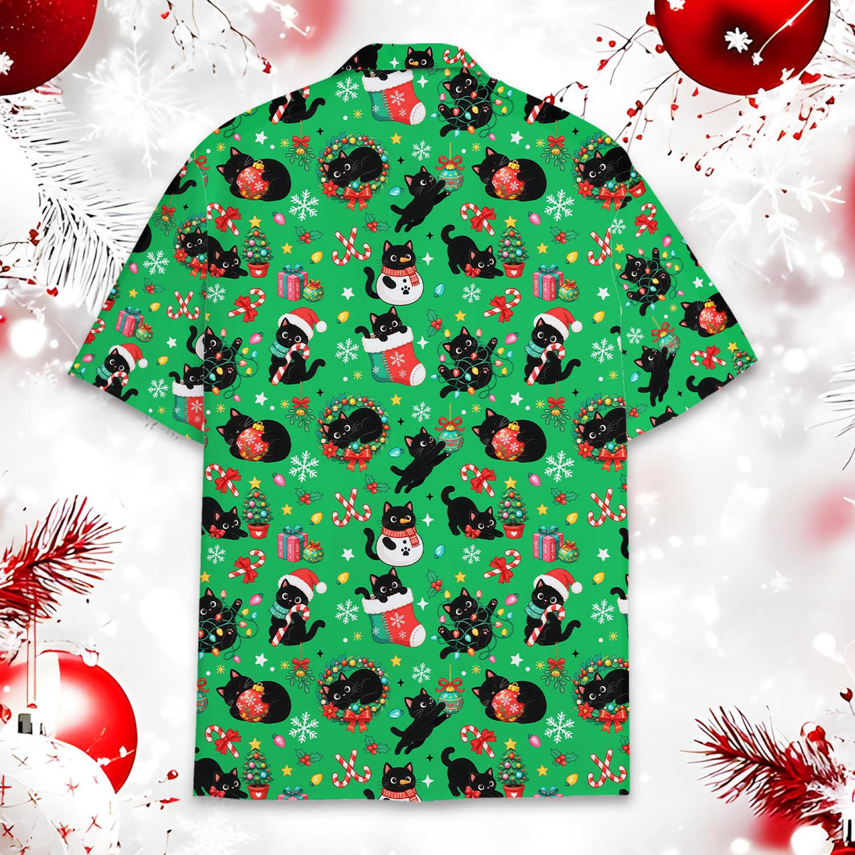 Black Cat Christmas Tree Snowman Holiday 1 – Hawaiian Shirt
