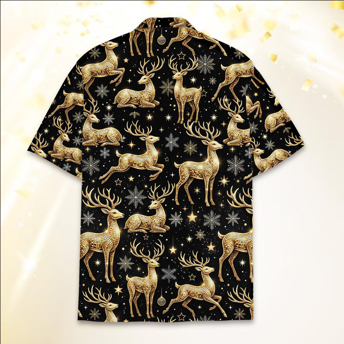Golden Reindeer Snowflake Elegant Christmas Holiday – Hawaiian Shirt