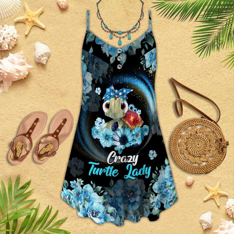Crazy Turtle Lady – Women's Summer Sleeveless V-Neck Camisole Dress