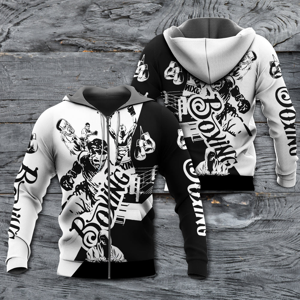 Boxing Spirit Black And White Art – 3D Hoodie
