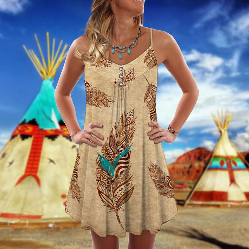Native Peaceful Vibes Limited 2 – Women's Summer Sleeveless V-Neck Camisole Dress
