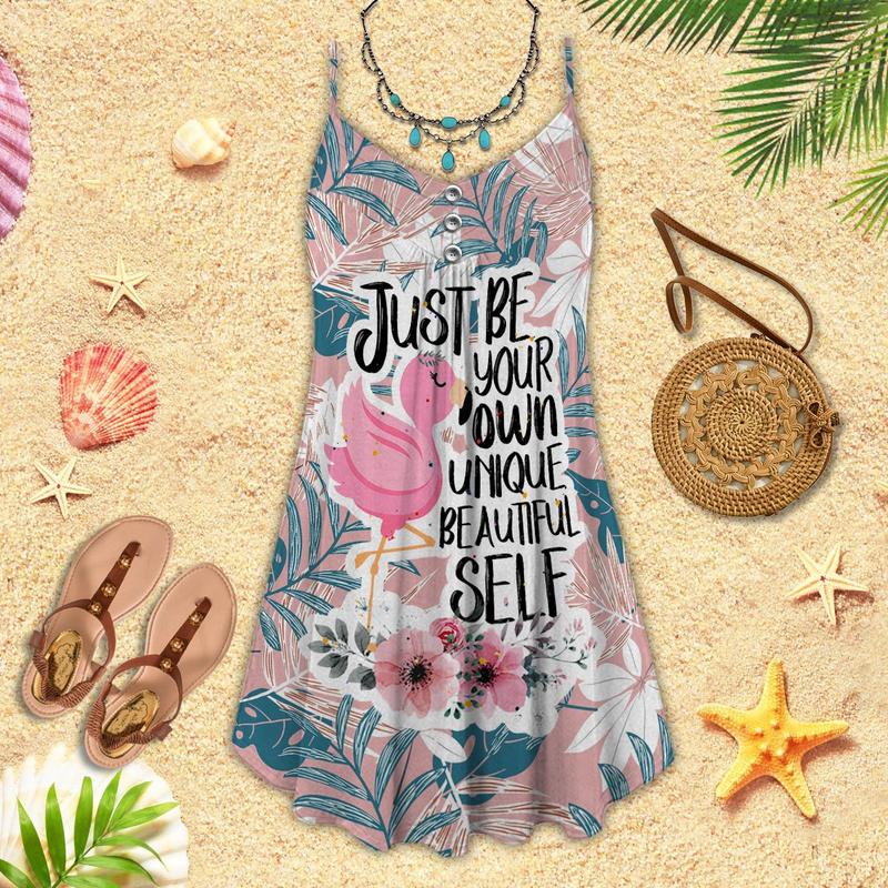 Flamingo Tropical Relax Vibes – Women's Summer Sleeveless V-Neck Camisole Dress