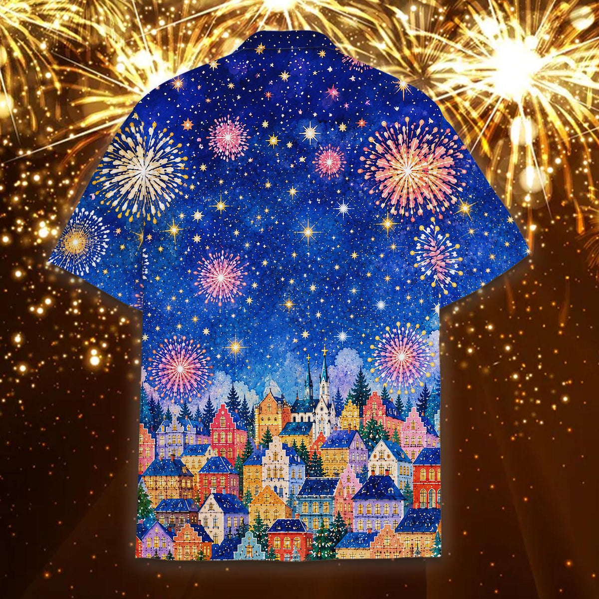 Happy New Year Fireworks City Night Celebration – Hawaiian Shirt