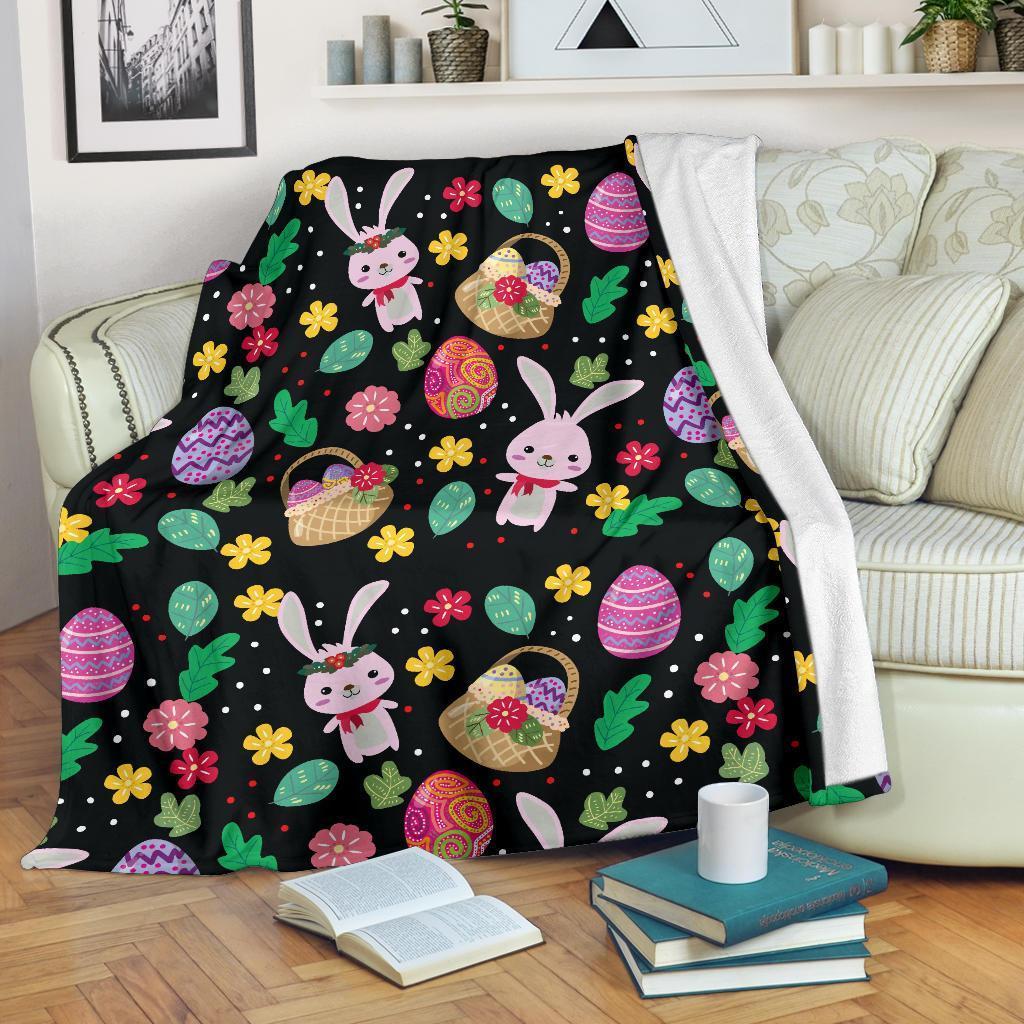 Easter Bunny Egg Pattern Flannel Blanket For Relaxing At Home And Travel