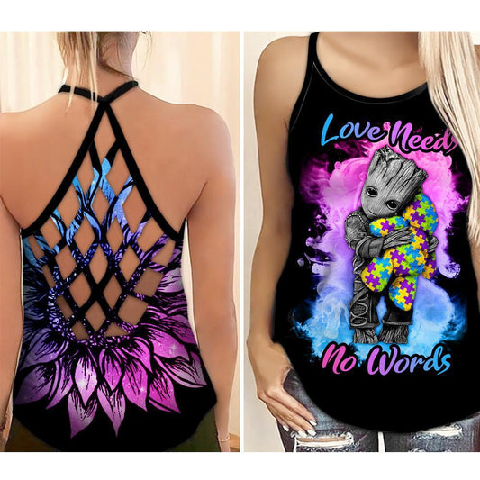 Autism Awareness Love Needs No Words – Hollow Tank Top