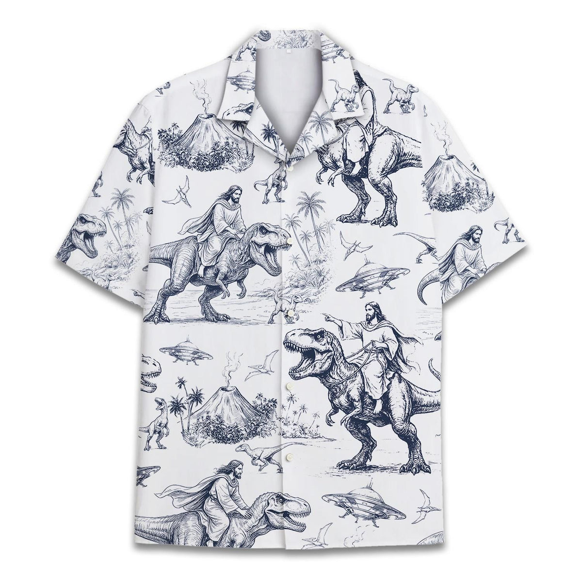 Faith Riding T-Rex Dinosaur Vintage Humor – Hawaiian Shirt