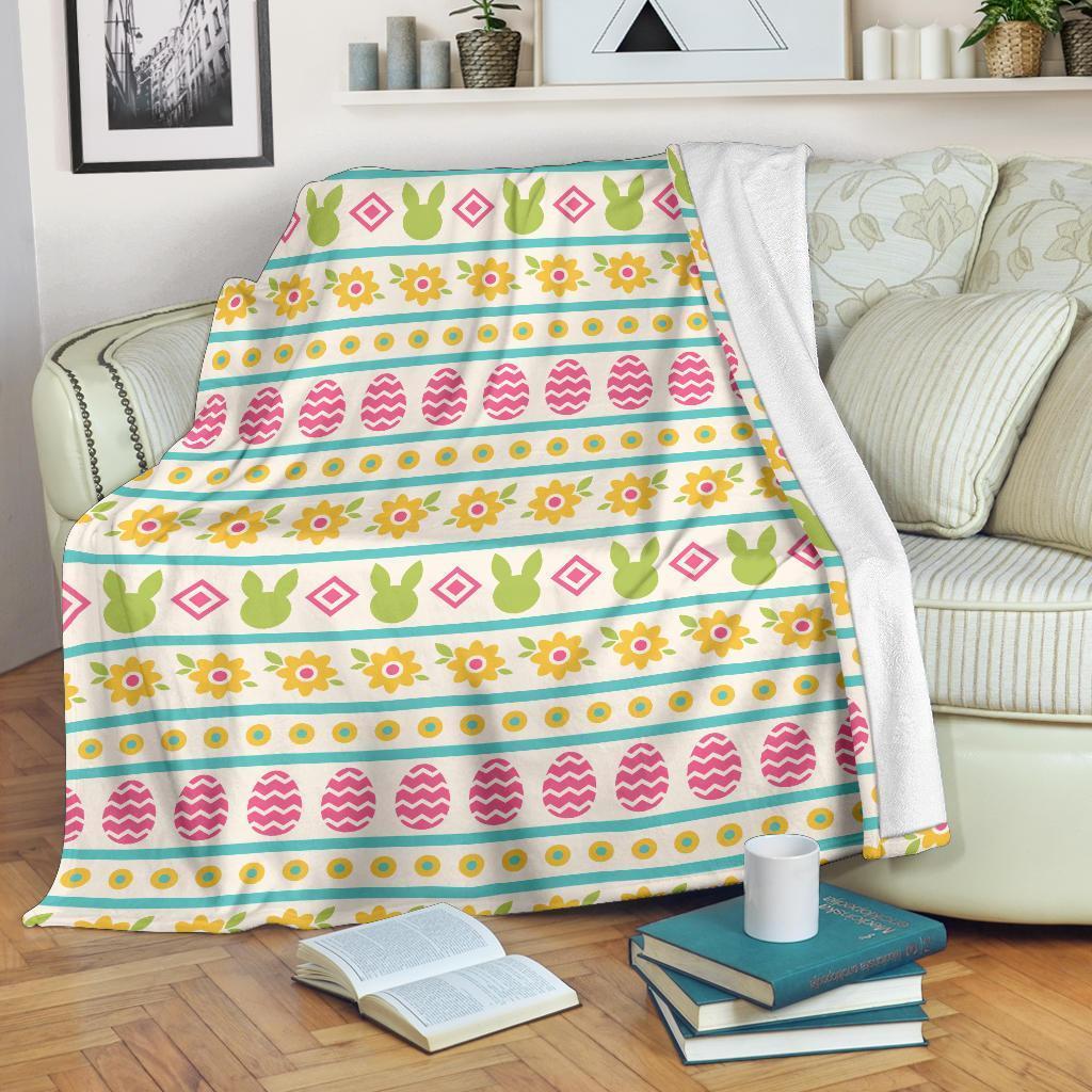 Easter Bunny Egg Pattern Flannel Blanket For Relaxing At Home And Travel