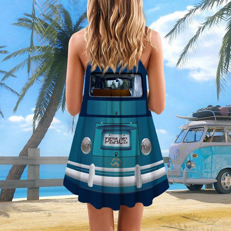 Retro Hippie Van Love – Women's Summer Sleeveless V-Neck Camisole Dress
