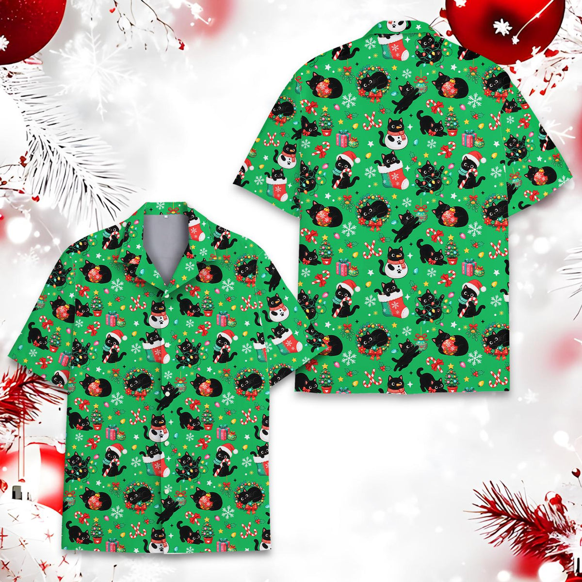 Black Cat Christmas Tree Snowman Holiday 1 – Hawaiian Shirt
