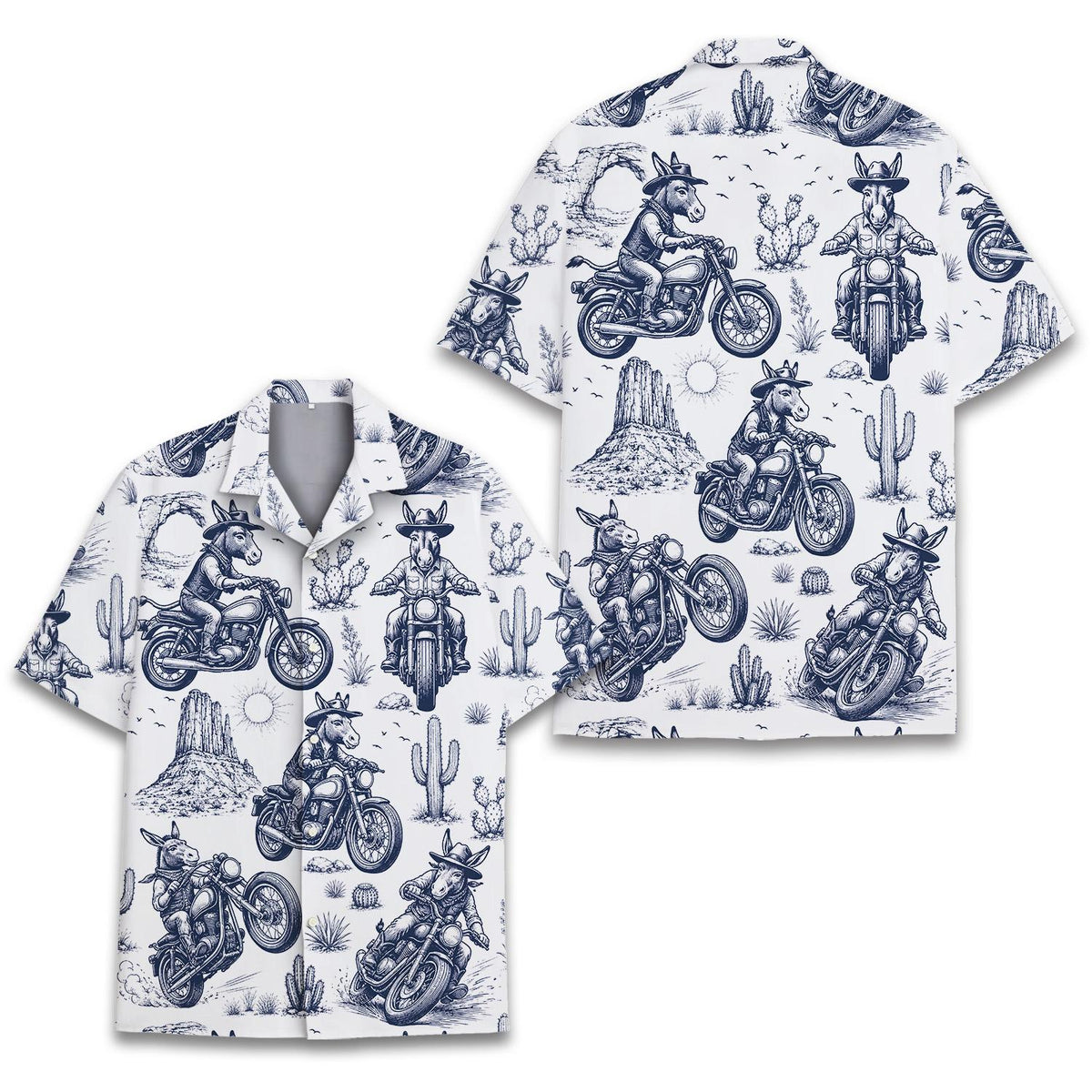 Western Donkey Motorcycle Vintage Cowboy Desert Cactus – Hawaiian Shirt