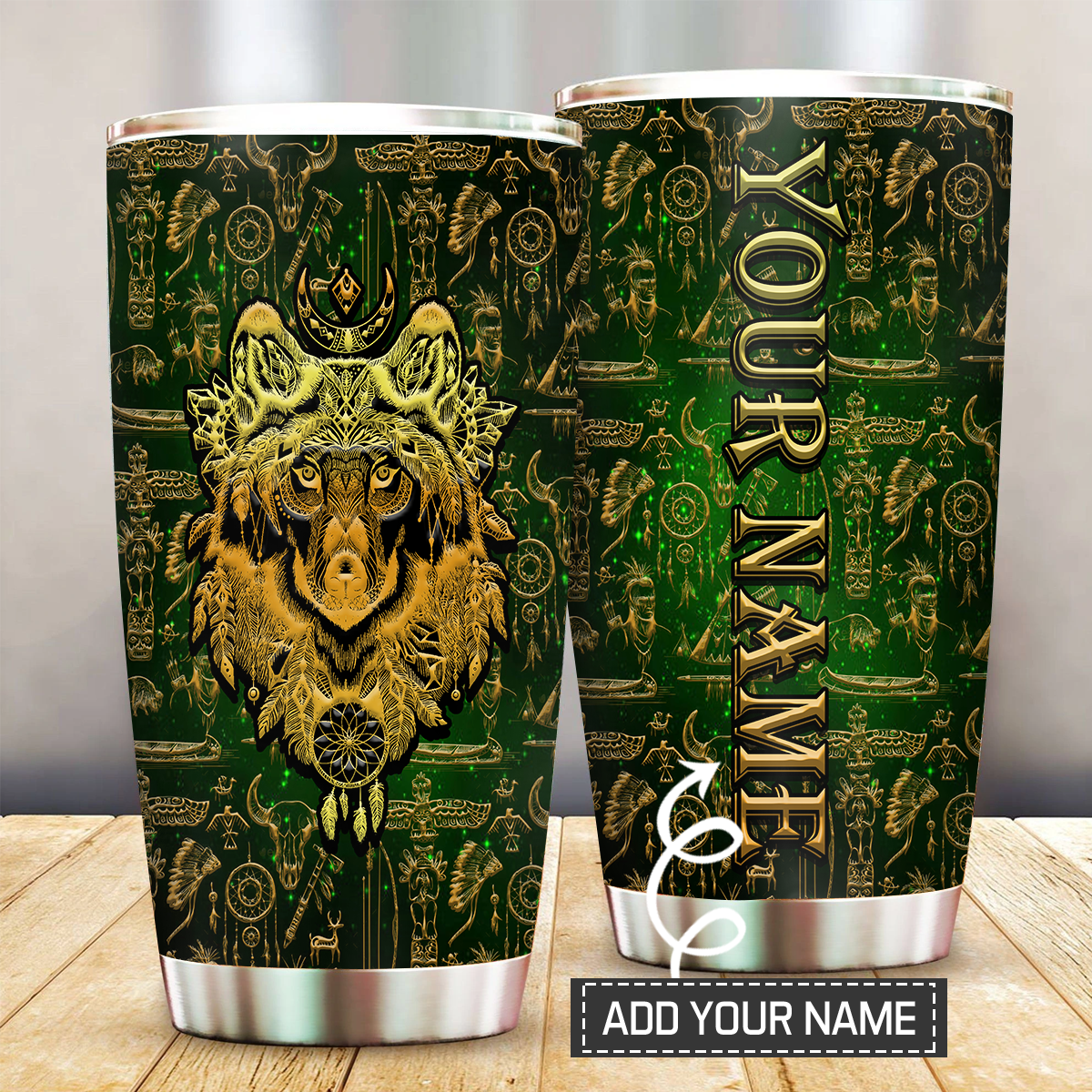 Native American Wolf Sign Personalized 20 Oz Tumbler