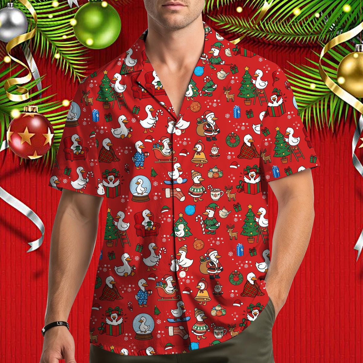 Christmas Goose Santa Tree Cute Holiday 1 – Hawaiian Shirt