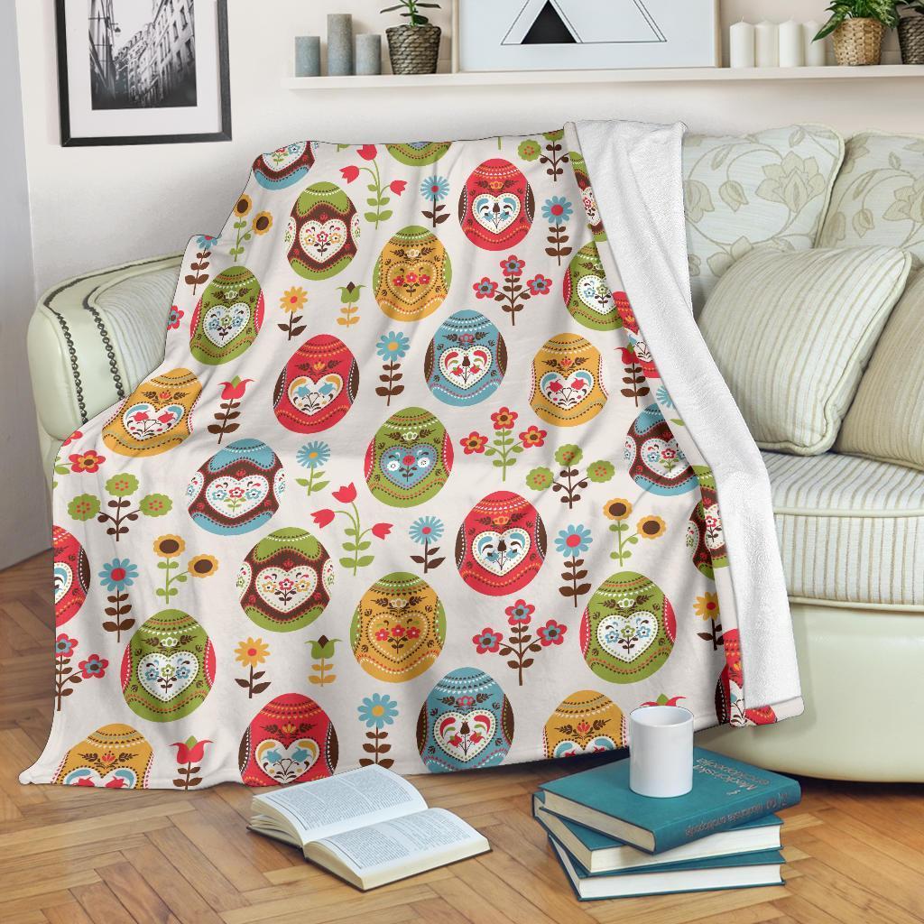 Colorful Easter Egg Pattern Flannel Blanket For Relaxing At Home And Travel