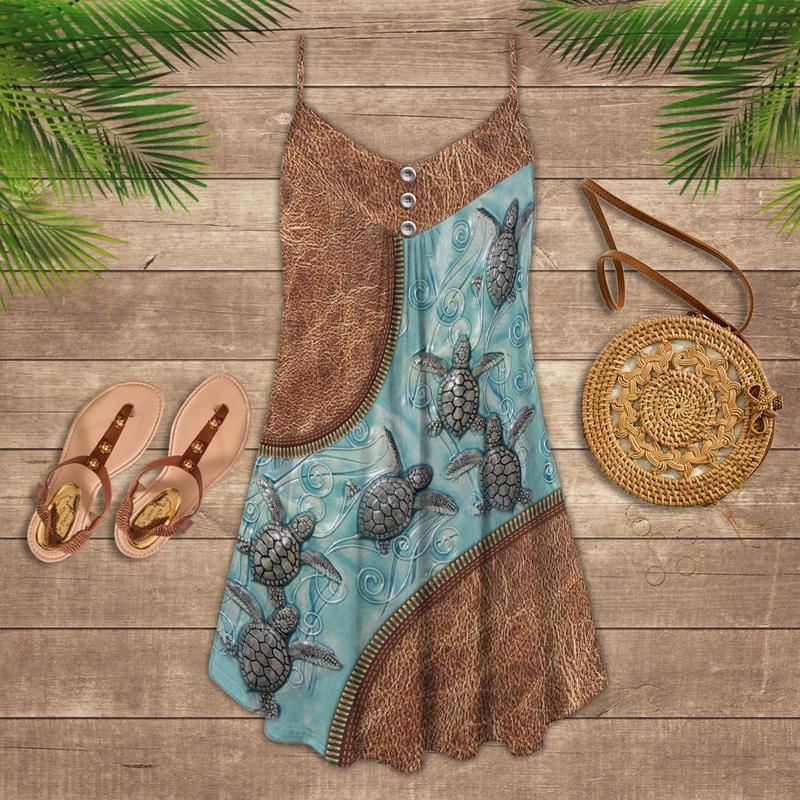 Turtle Beach Soul Ocean Love – Women's Summer Sleeveless V-Neck Camisole Dress