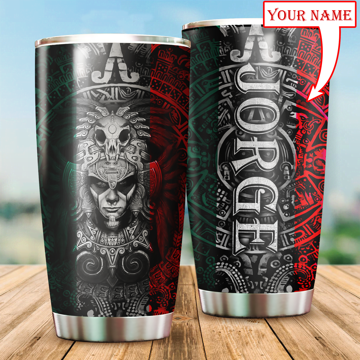 Aztec Mexico Green And Red Personalized 20 Oz Tumbler