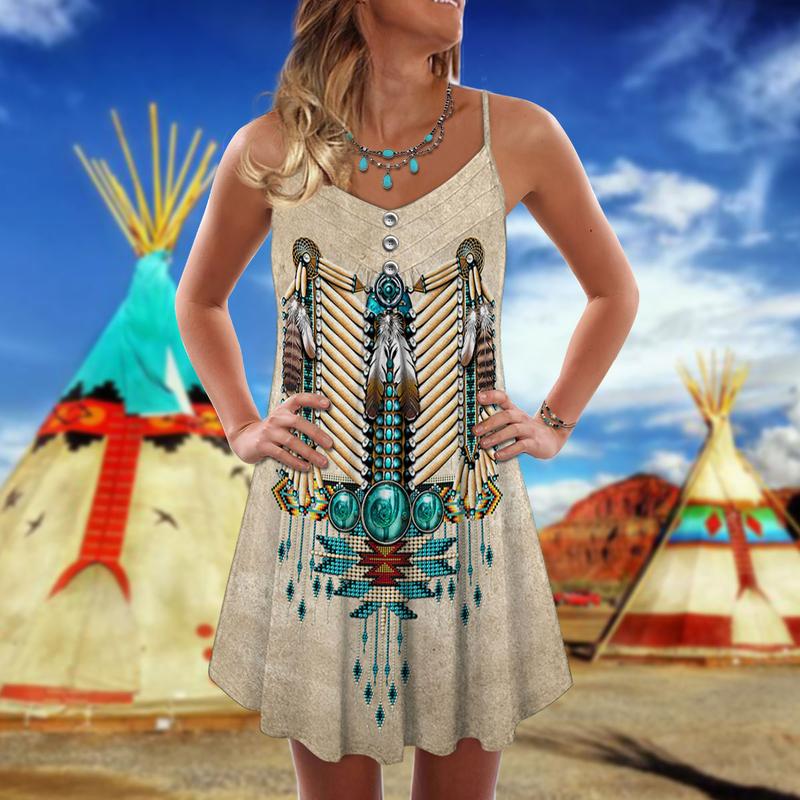 Native Peaceful Vibes Vintage – Women's Summer Sleeveless V-Neck Camisole Dress