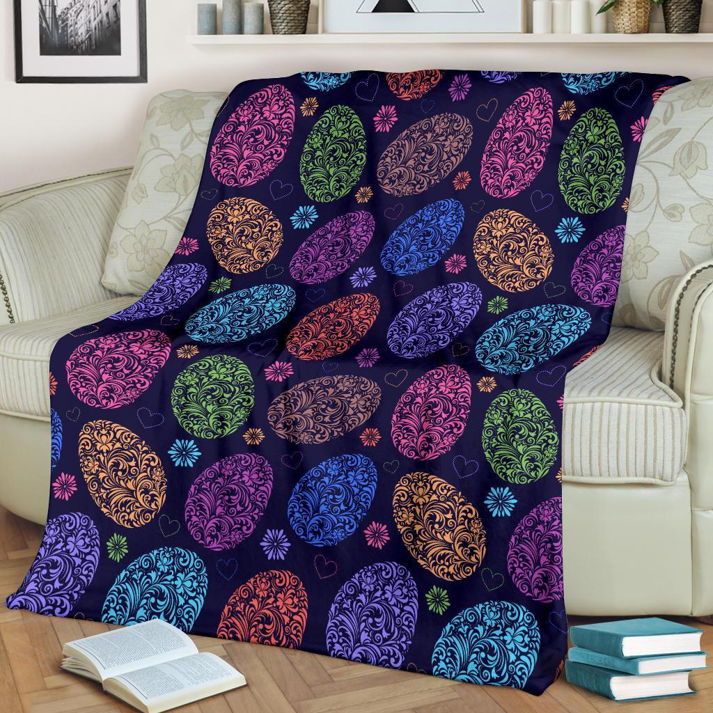 Colorful Easter Egg Pattern Flannel Blanket For Cozy Bedroom And Sofa Decor