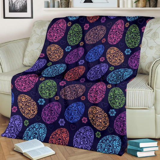 Colorful Easter Egg Pattern Flannel Blanket For Cozy Bedroom And Sofa Decor