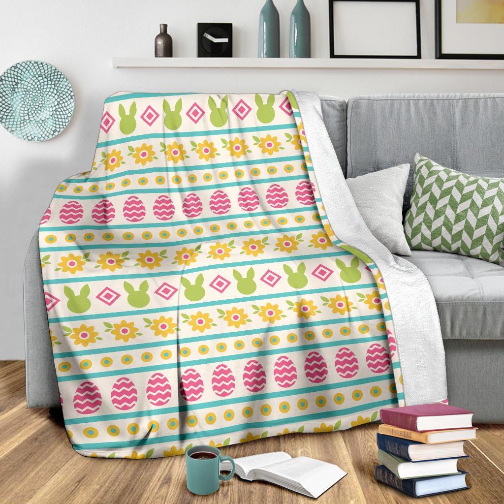 Easter Bunny Egg Pattern Flannel Blanket For Living Room And Bedroom Styling